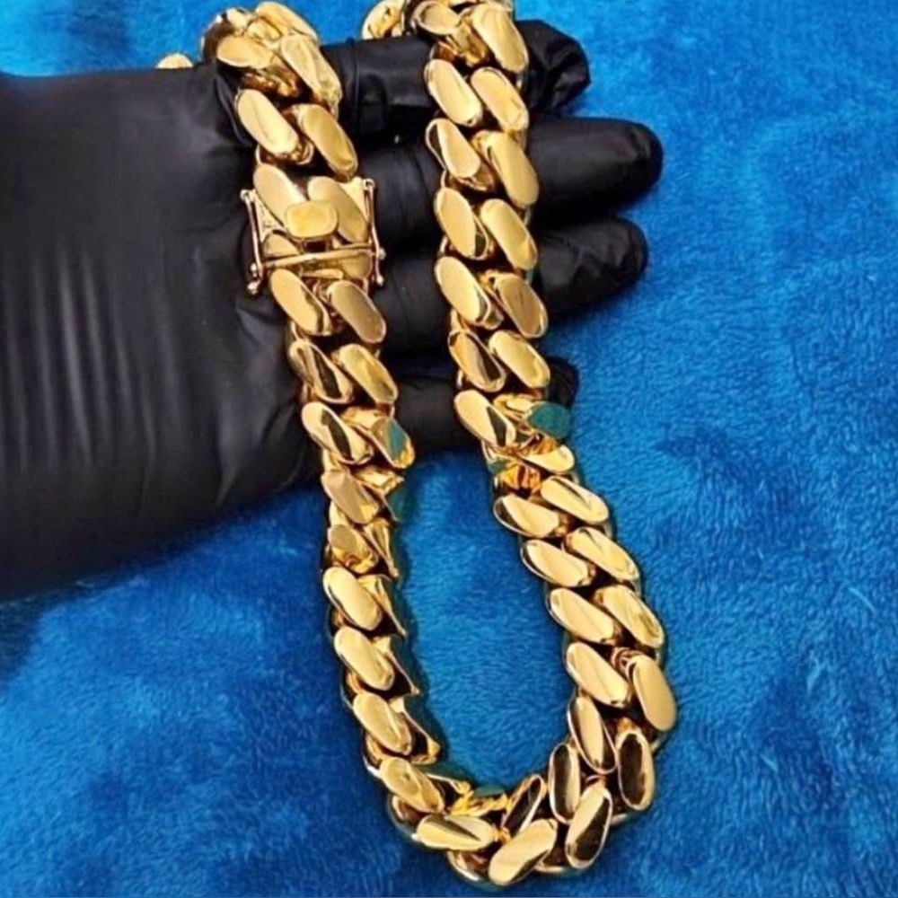 20mm Miami Cuban Link Gold Plated Chain Necklace 18k & 14k School Regular Lock